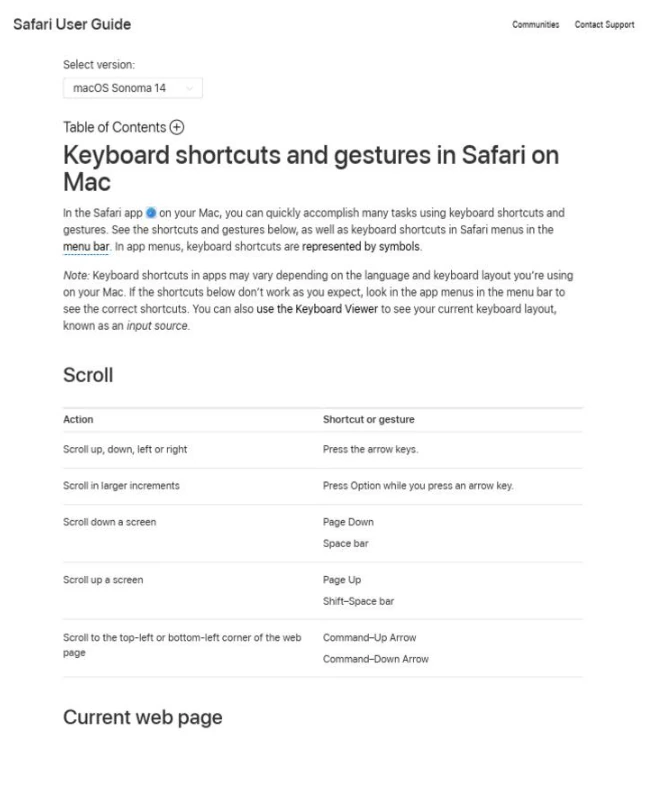 Safari on Mac helps users read and scroll long webpages.