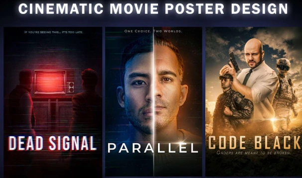 AI movie poster portrait keeps typography simple and readable.